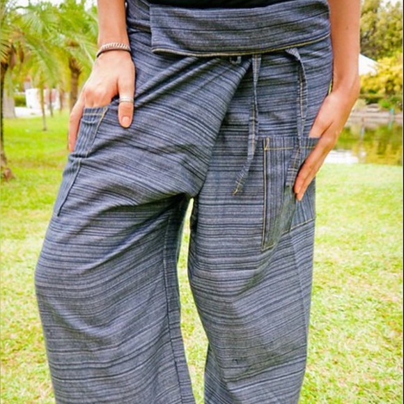 Pantalon Pêcheur Thaïlandais 100% Coton - Yoga, Plage, Détente, Taille M-XXL, Longueur 110cm, Couleur Noire